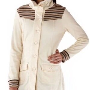 NWOT Prana Rowan Stripe Knit Ivory Brown Cotton Coat Womens Sz XL